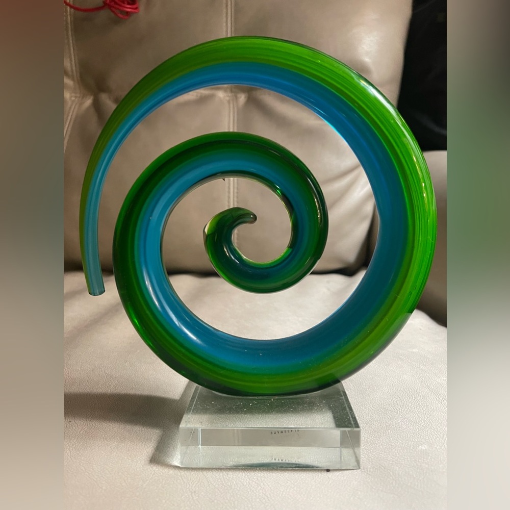 Murano Art Glass Spiral Sculpture Italy Abstract Green Modern